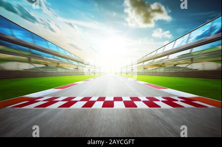 View of the infinity empty asphalt international race track with starting or end line Stock Photo