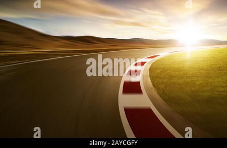 Motion blurred racetrack with mountain background Stock Photo