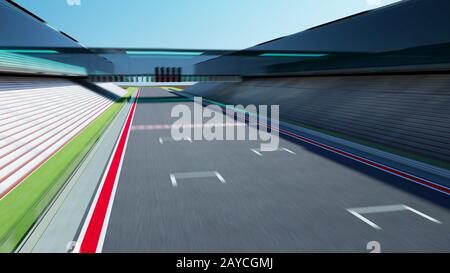 Side view motion blur empty asphalt international race track with ...