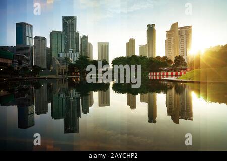 Montage of Kuala Lumpur city downtown night to day Stock Photo