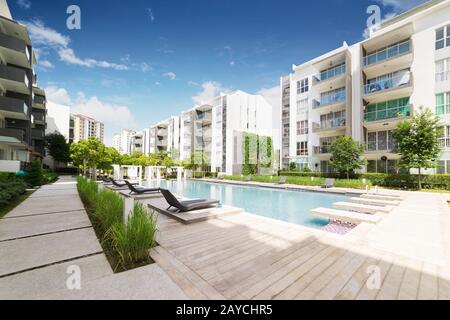 Modern residential buildings with outdoor facilities Stock Photo