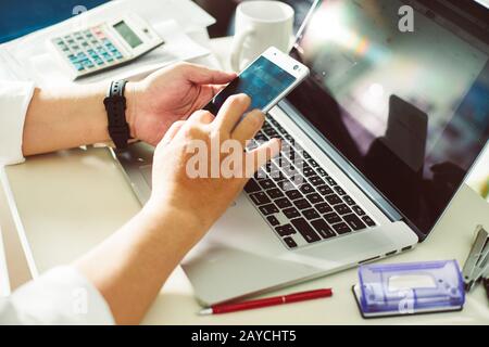 businessman hand using smart phone Stock Photo