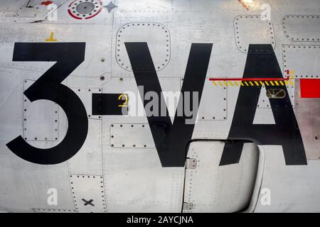 Old vintage airplane fuselage closeup view Stock Photo