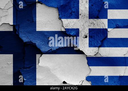 flags of Greece and Finland painted on cracked wall Stock Photo - Alamy