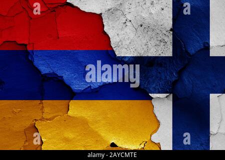 Flags of Armenia and Finland painted on cracked wall Stock Photo - Alamy