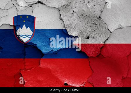 Flags of Poland and Slovenia painted on cracked wall Stock Photo - Alamy