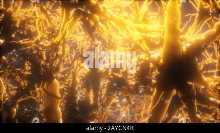 Journey through a neuron cell network inside the brain Stock Photo