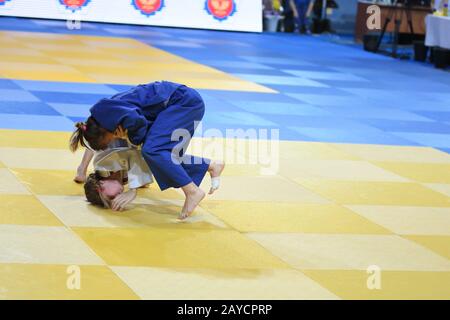 Orenburg, Russia - 21 October 2016: Girls compete in Judo at the all-Russian Judo tournament among b Stock Photo
