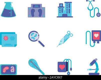 medical tools and medicine concept icons set over white background, colorful and flat style, vector illustration Stock Vector