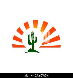 sun and cactus logo sign vector concept design texas west template Stock Vector
