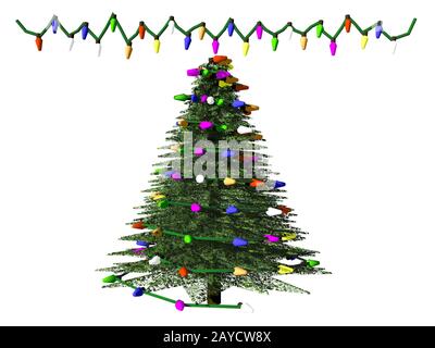 Christmas tree with lights and colorful balls Stock Photo