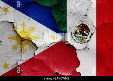 flags of Philippines and Mexico painted on cracked wall Stock Photo - Alamy