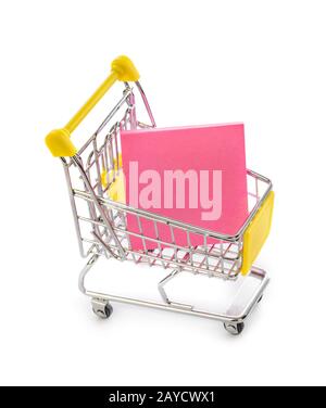 Note paper in shopping cart Stock Photo