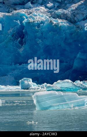 Icebergs in front of the of the South Sawyer Glacier in Tracy Arm, a fjord in Alaska near Juneau, Tongass National Forest, Alaska, USA. Stock Photo