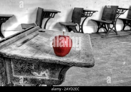 Abandoned School House red apple Stock Photo