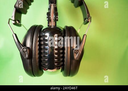 Items commonly used together for recording and listening to music and the spoken word Stock Photo