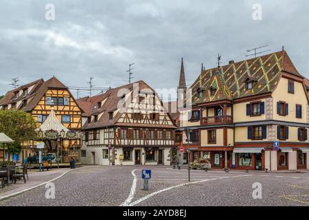 Street in Obermai, Alsace, France Stock Photo