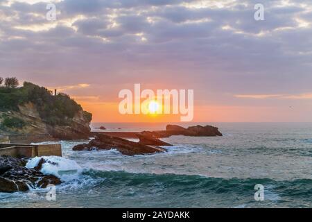 Sunset in Bay of Biscay, Biarritz, France Stock Photo