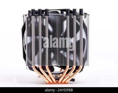 CPU Cooler with heat-pipes on white Stock Photo