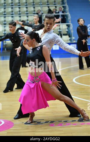 Orenburg, Russia - 12 November 2016: Girl and boy dancing on Orenburg competitions in sport dancing. Stock Photo