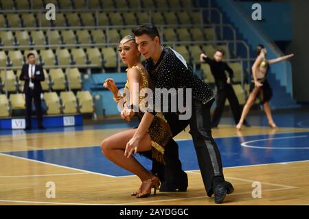 Orenburg, Russia - 12 November 2016: Girl and boy dancing on Orenburg competitions in sport dancing. Stock Photo