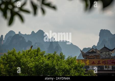 Traditional chinese buildings in Wulingyuan Stock Photo