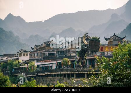 Traditional chinese buildings in Wulingyuan Stock Photo