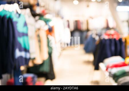 Supermarket interior in clothes section Stock Photo