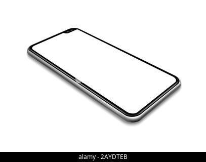 Smartphone mockup with blank white screen on a grey background. 3D ...