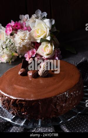 delicious chocolate pie with biscuits Stock Photo