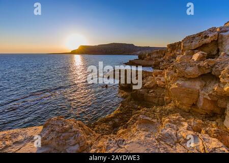 Cape Greco on Cyprus at sunset Stock Photo