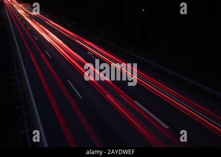 highway at dawn, three lines, view from above Stock Photo