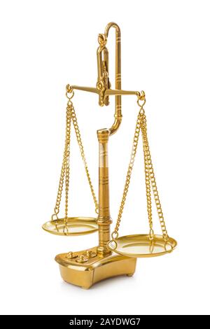 Golden weight balance scale Stock Photo