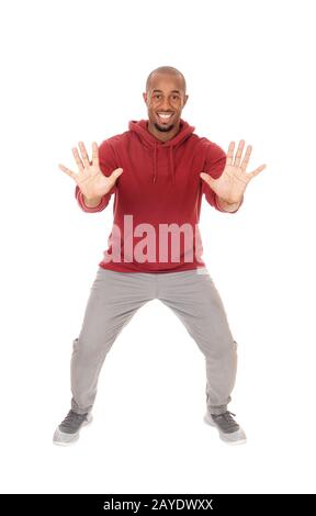 African man holding up his hand says NO Stock Photo