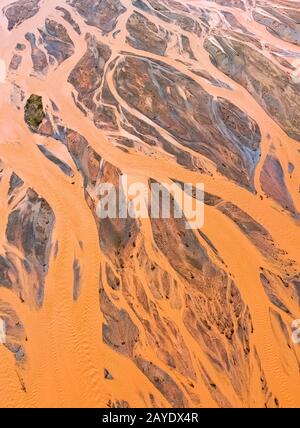 aerial view of orange riverbed Stock Photo