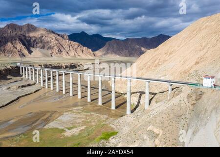aerial view of railway bridge on qinghai-tibet plateau Stock Photo