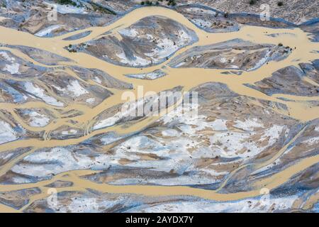 aerial view of kunlun river, riverbed texture background Stock Photo