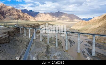 aerial view of qinghai-tibet railway of china Stock Photo