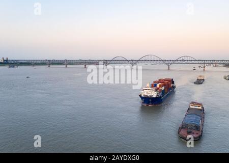 aerial view of yangtze river scenery in jiujiang Stock Photo