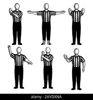 Basketball Umpire or Referee Hand Signals Drawing Set Collection Stock Photo