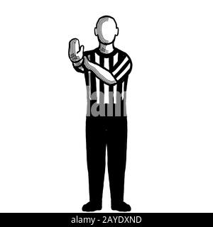 Basketball Referee hand check Hand Signal Retro Black and White Stock Photo