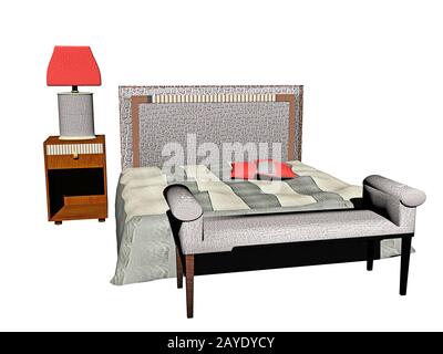 Bedroom with bed and bedside table Stock Photo