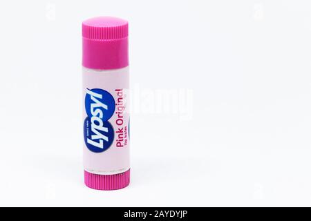 Umea, Norrland Sweden - February 6, 2020: well-used pink lip balm Stock Photo