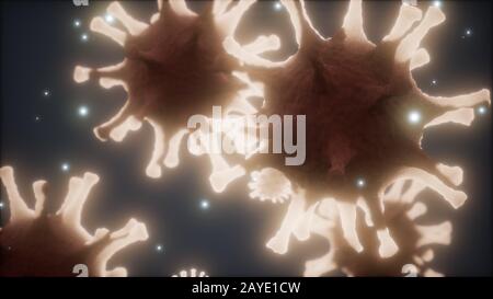 Bacteria virus or germs microorganism cells under microscope with depth Stock Photo