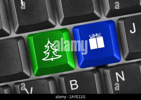 Computer keyboard with Christmas keys Stock Photo