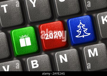 Computer keyboard with Christmas keys Stock Photo