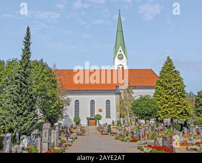 Parish church and graveyard St. Blasius Weiler i. Allgäu Stock Photo