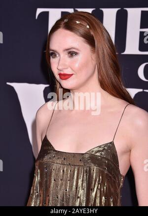 HOLLYWOOD, CA - FEBRUARY 13: Karen Gillan attends the Premiere of 20th Century Studios' 'The Call of the Wild' at El Capitan Theatre on February 13, 2020 in Los Angeles, California. Stock Photo