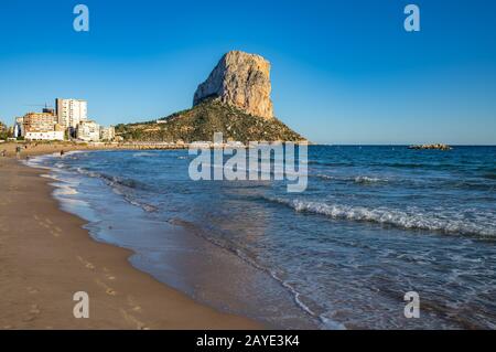 Panoramic view of Calpe town and Penon de Ifach rock, Valencia, Spain Stock Photo