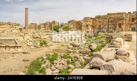 Place of two of the largest and grandest Roman temple ruins, the Unesco World Heritage Site of Baalbek is one the main attractions of Lebanon Stock Photo